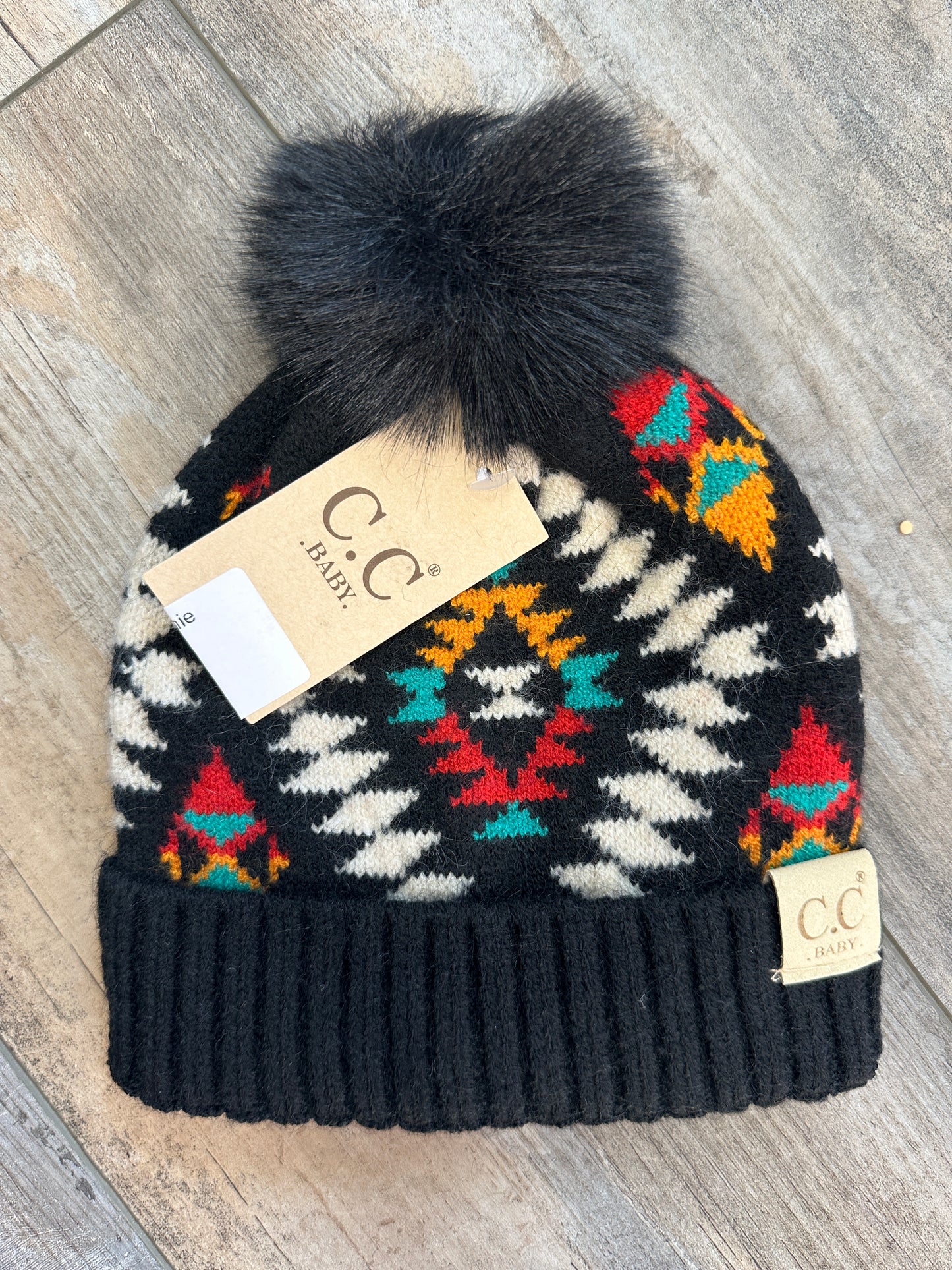 Baby Aztec Pattern Pom Beanie