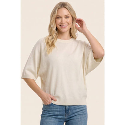 Solid Dolman Elbow Sleeve Top