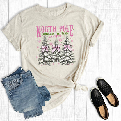 Pink Retro Coquette North Pole Christmas Tree Graphic Tee