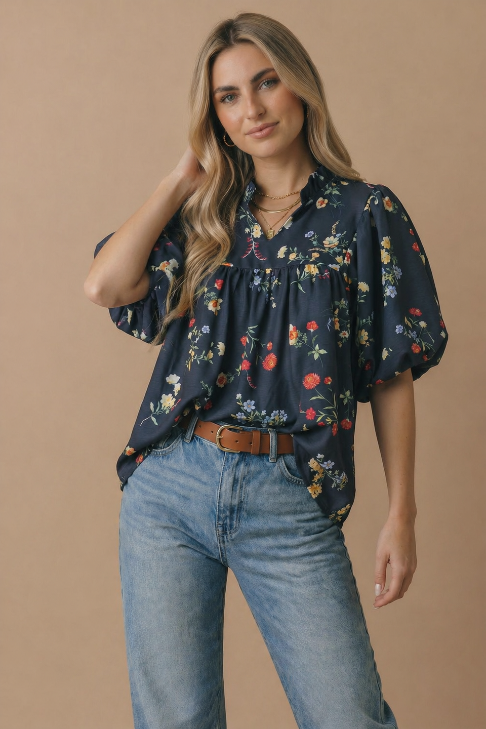 Floral Empire Waist Woven Top