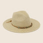 Braided Stone Strap Straw Fedora Hat