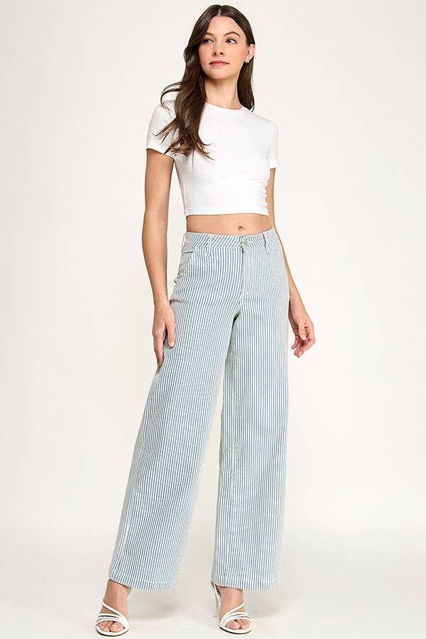 Blue Stripe Slim Palazzo Jeans