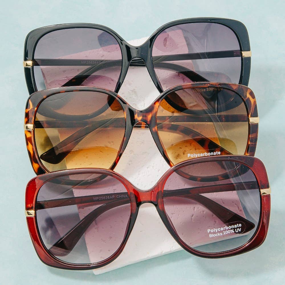 Oversized Square Gold Temple Accent Sunglasses