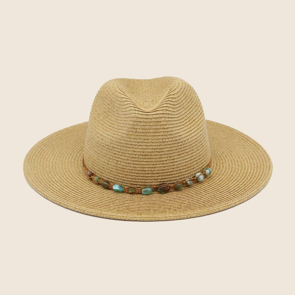 Braided Stone Strap Straw Fedora Hat