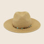 Braided Stone Strap Straw Fedora Hat