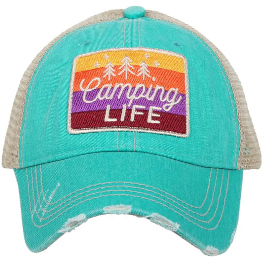 Camping Life Teal Vintage Hat