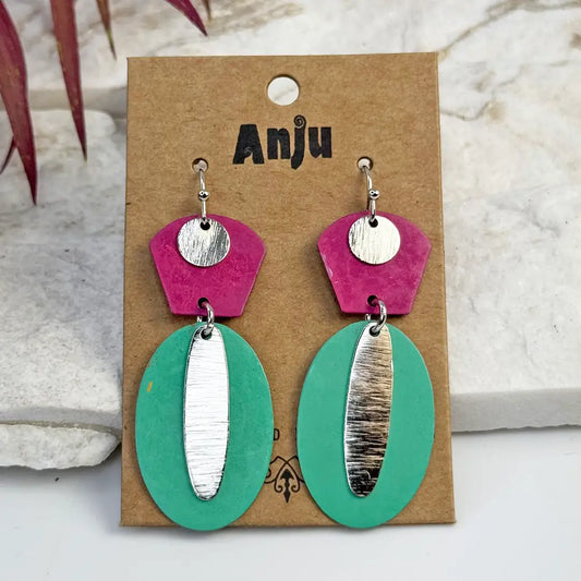 Fuchsia and Turquoise Patina Earrings