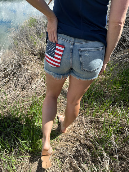 American Flag Distressed Shorts