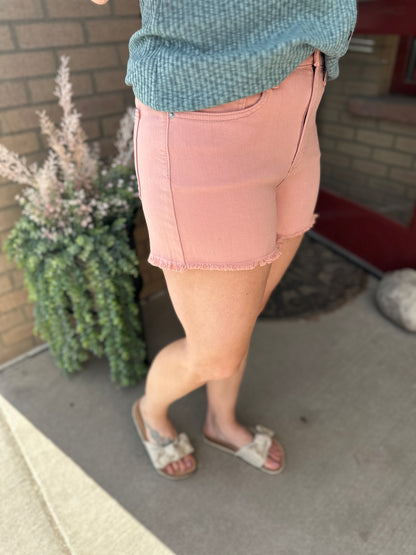 Colored Frayed High Rise Shorts