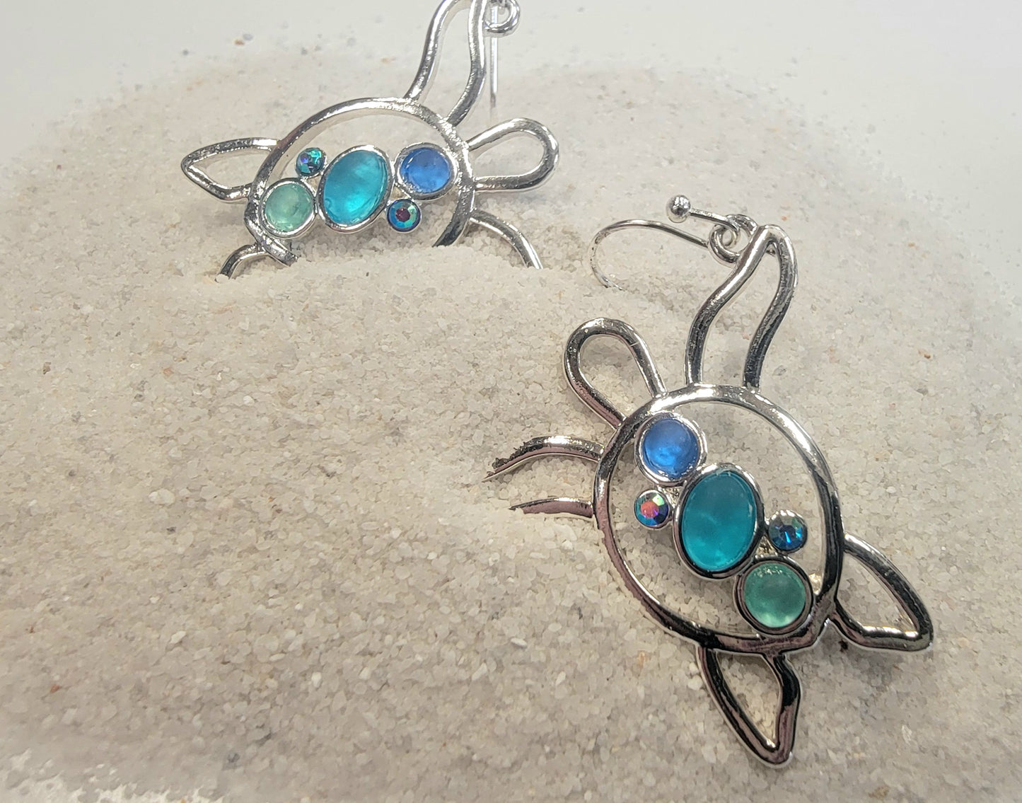 Blue Gem Turtle Earrings