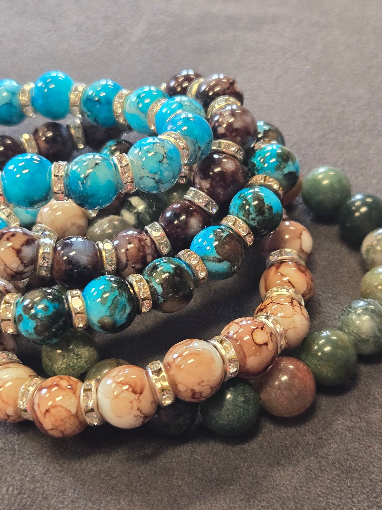 Medium Polished Bead Stretch Bracelet with Crystal Accents