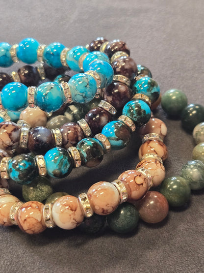 Medium Polished Bead Stretch Bracelet with Crystal Accents
