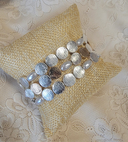 Set of 3 Disc and Pearl Bracelet