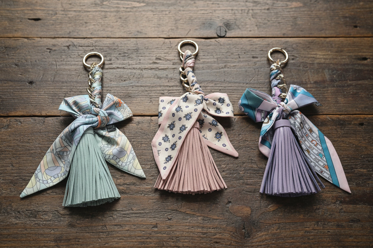 Braided Scarf and Tassell Bag Charm