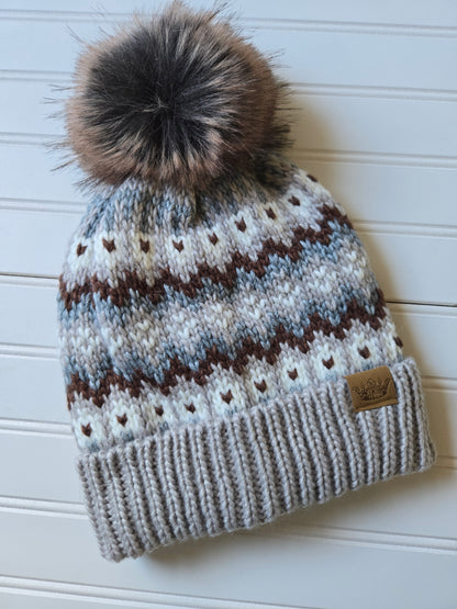 Winter Pattern Pom Beanie
