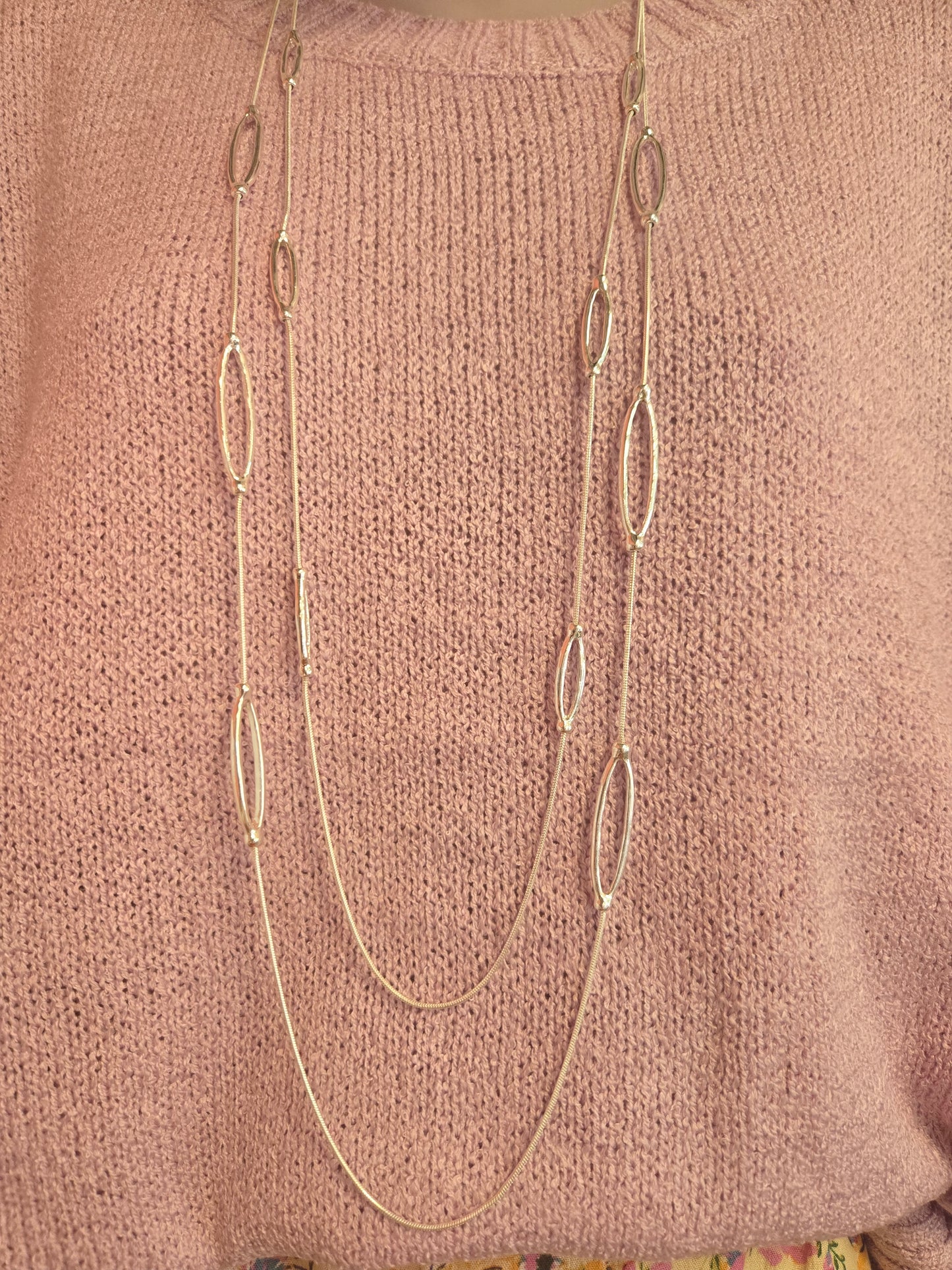 Silver Oval Double Chain Necklace