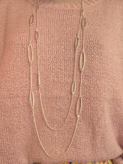 Silver Oval Double Chain Necklace