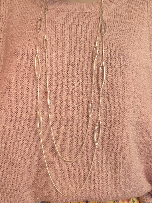 Silver Oval Double Chain Necklace