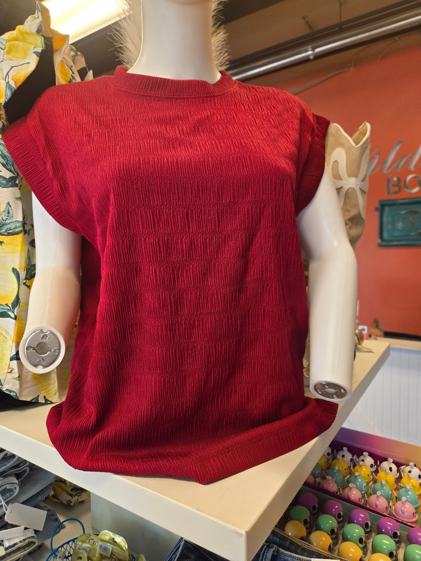Solid Crinkle Cap Sleeve Top