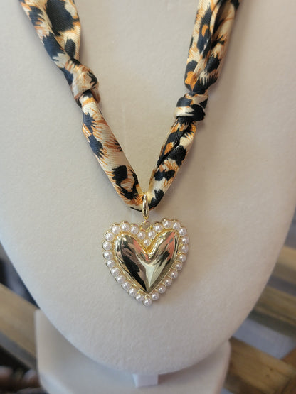 Cheetah Print Knotted Scarf Necklace