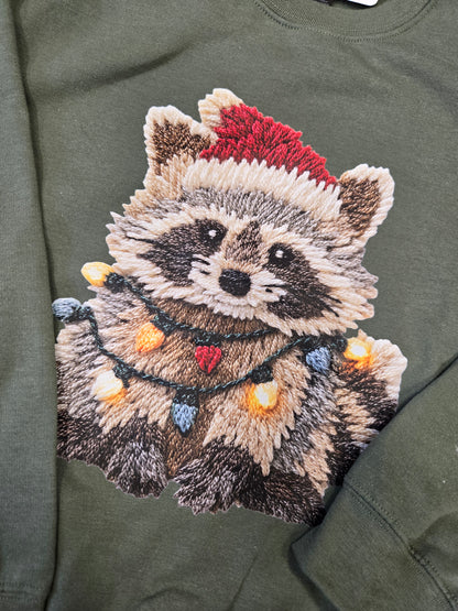 Faux Crochet Festive Racoon Sweatshirt
