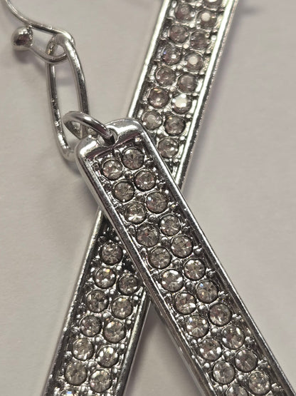 Silver Rhinestone Bar Earrings