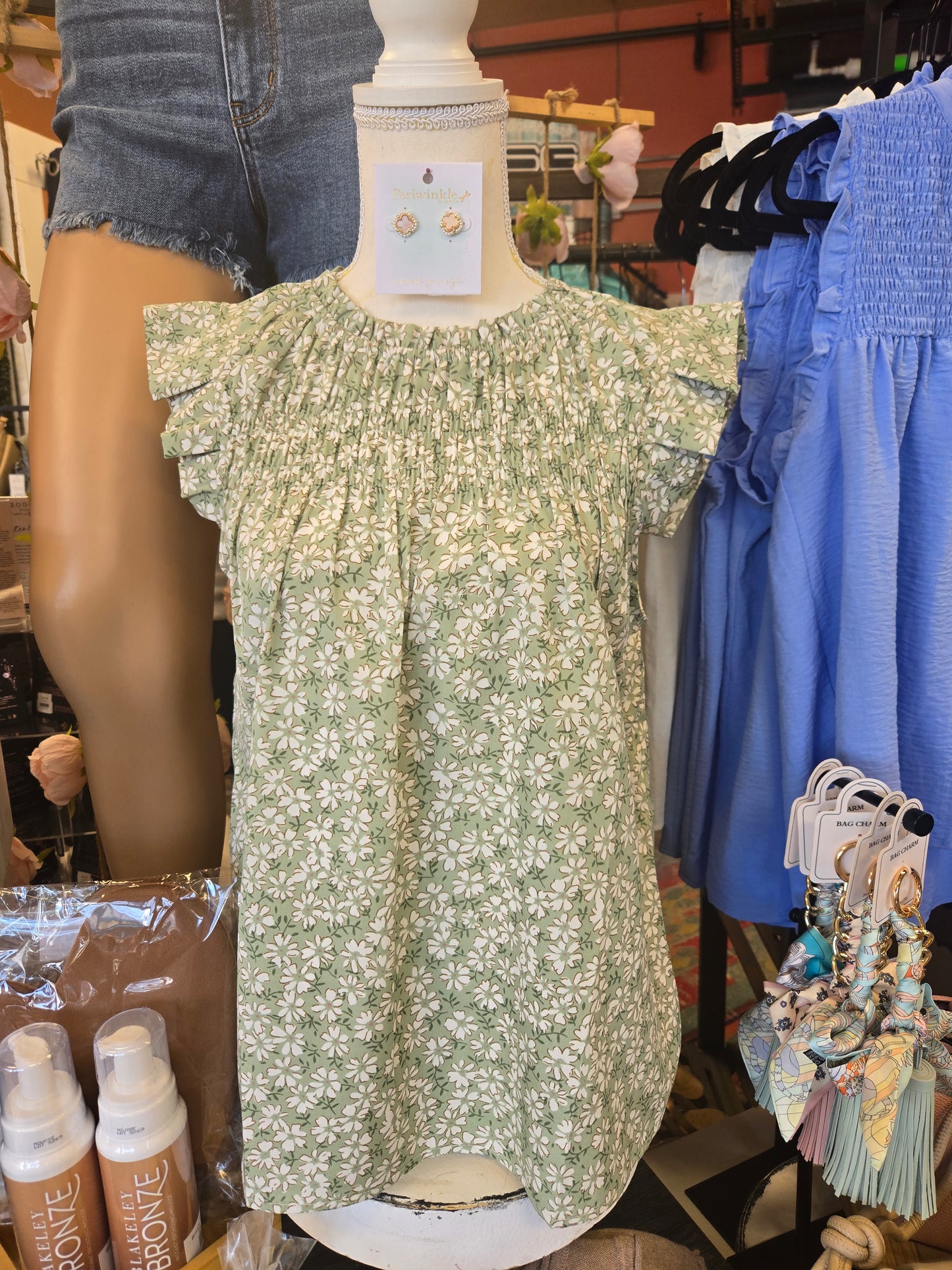 Floral Smocked Ruffle Cap Sleeve