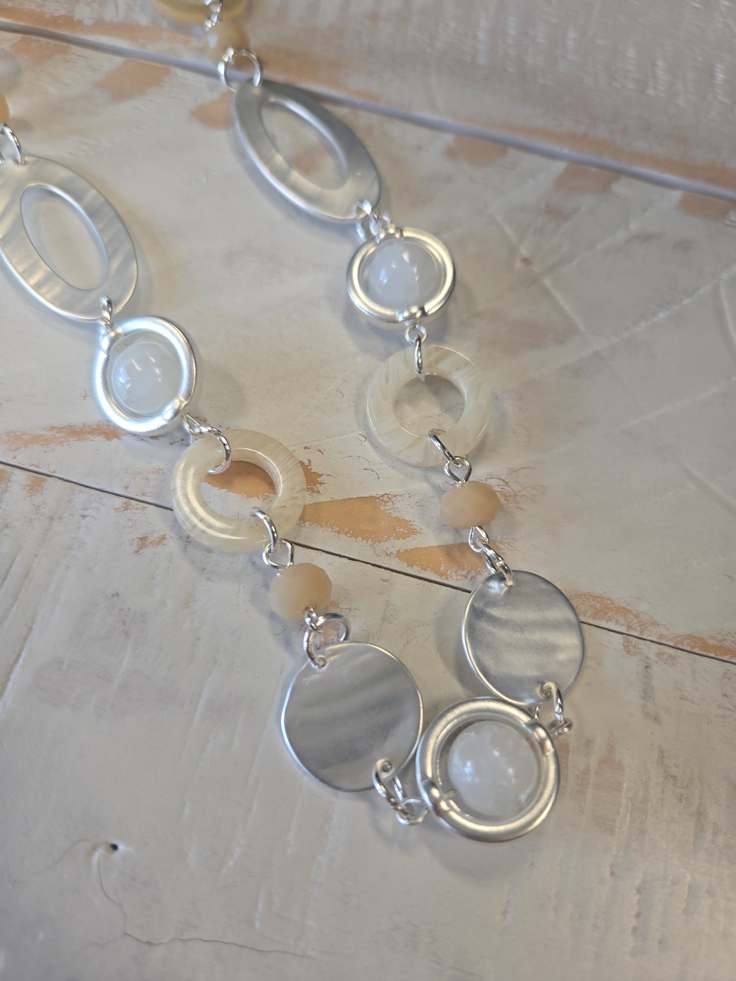 Silver and taupe Long Necklace