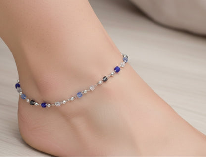 Silver Blue Crystal Anklet