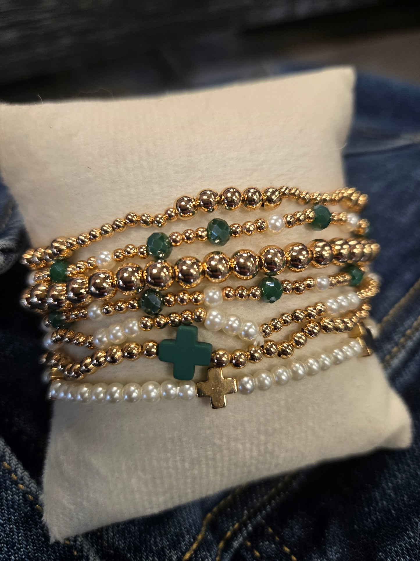 Green Cross Stretch Bracelet Set