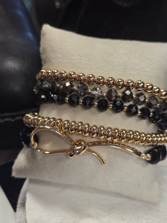 Set of 5 Black and Gold Bracelet