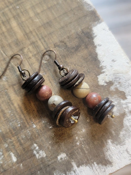 Aqua Terra and Wood Drop Earrings