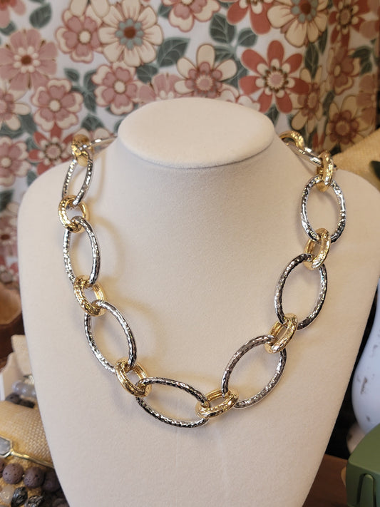 Gold & Silver Hammered Link Necklace