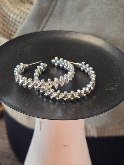 Silver Textured Hoop Earrings