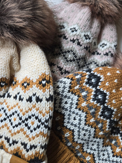Snowflake + Heart Knit Pom Beanie