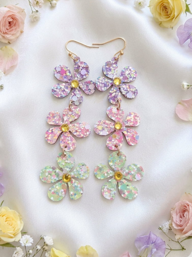 Glitter Flower Drop Earrings
