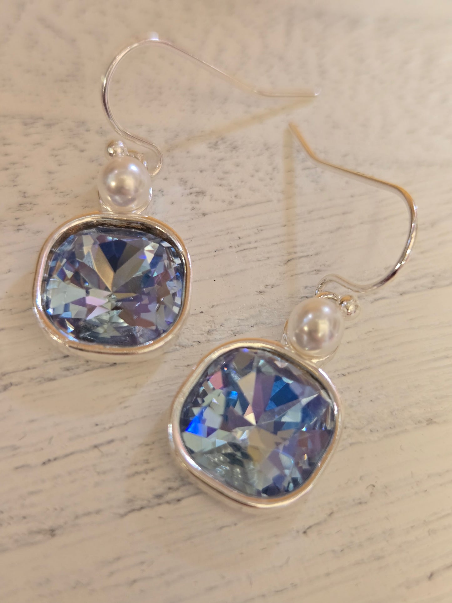 Blue Crystal with Pearl Accent Earrings