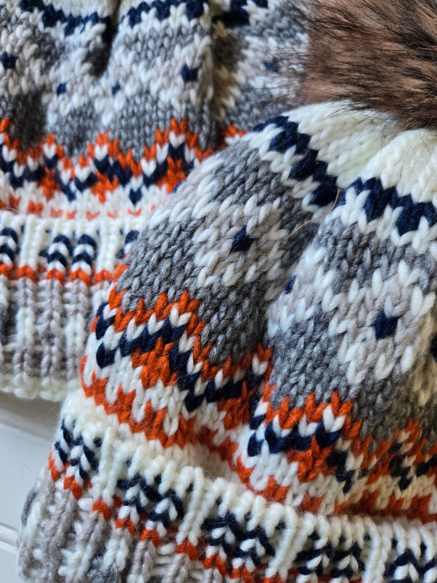 Multi Knit Cuffed Pom Beanie