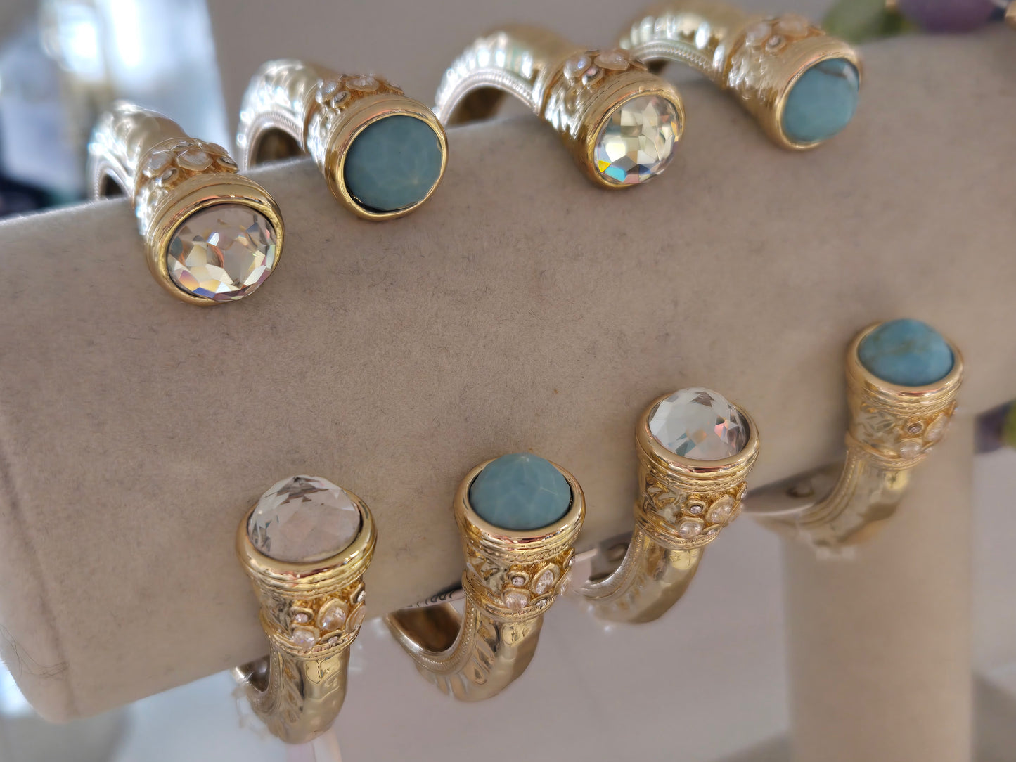 Gold Metal Hinged Bracelet with Stone