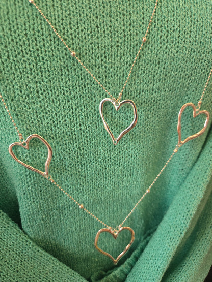 Silver Double Chain Heart Necklace