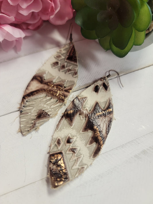 Gold Aztec Oval Earrings