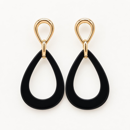 Black Resin Teardrop Earrings