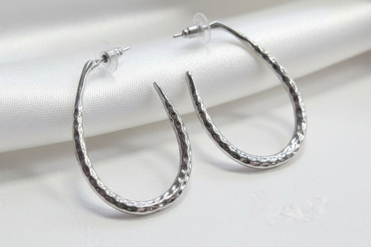 Hammered Silver Teardrop Hoops