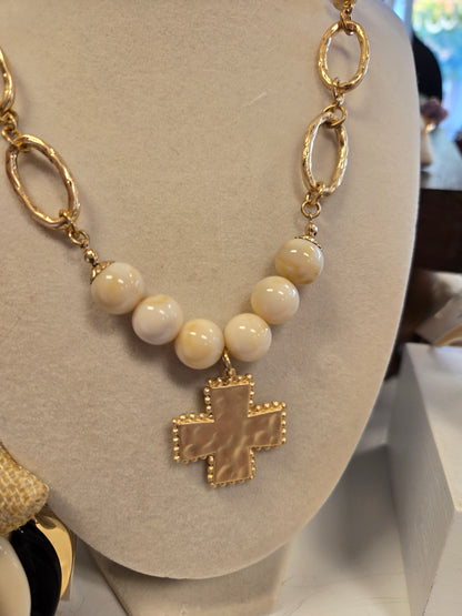 Gold Necklace With Natural Beads