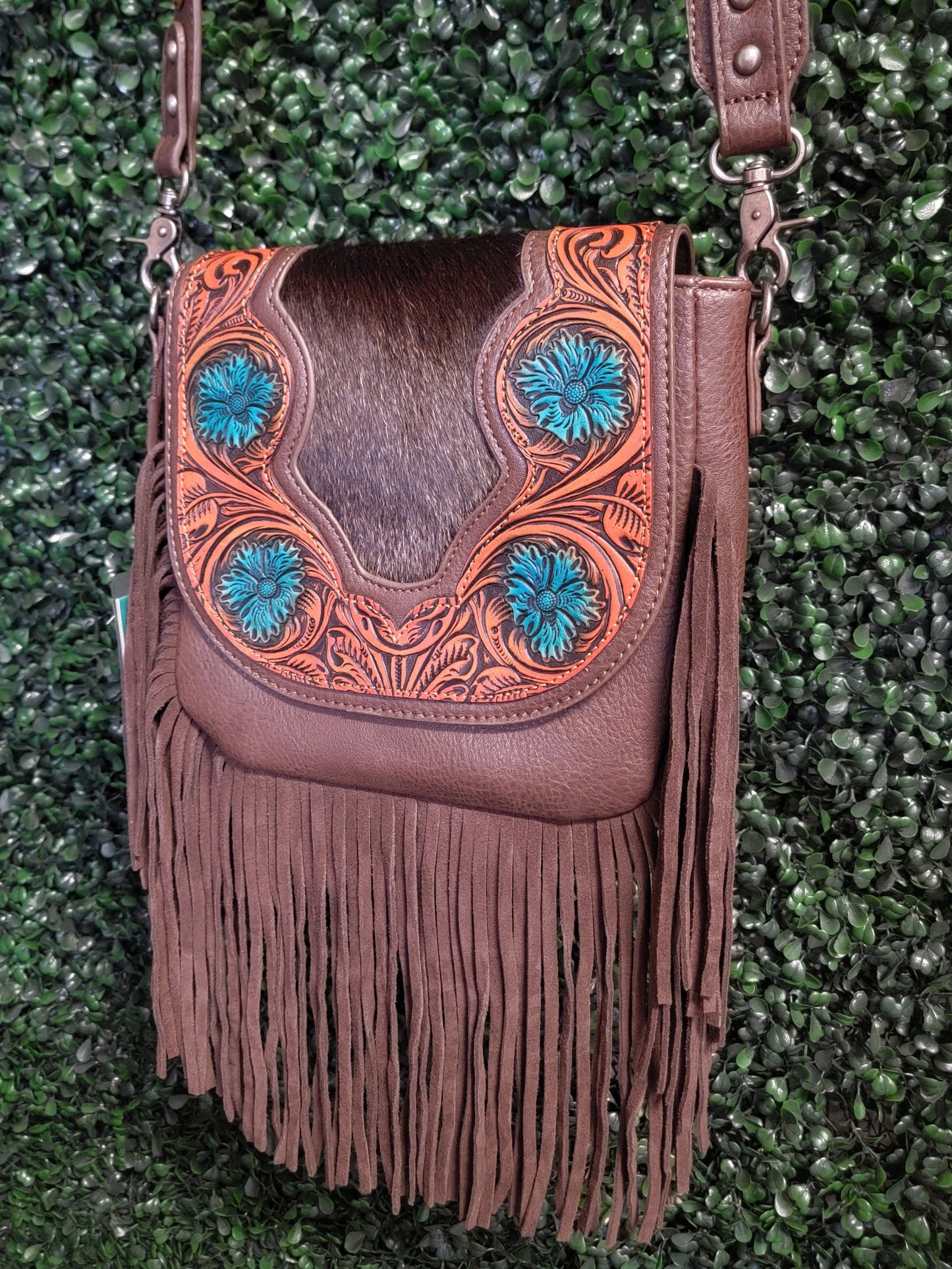 Turquoise Floral & Fringe Purse