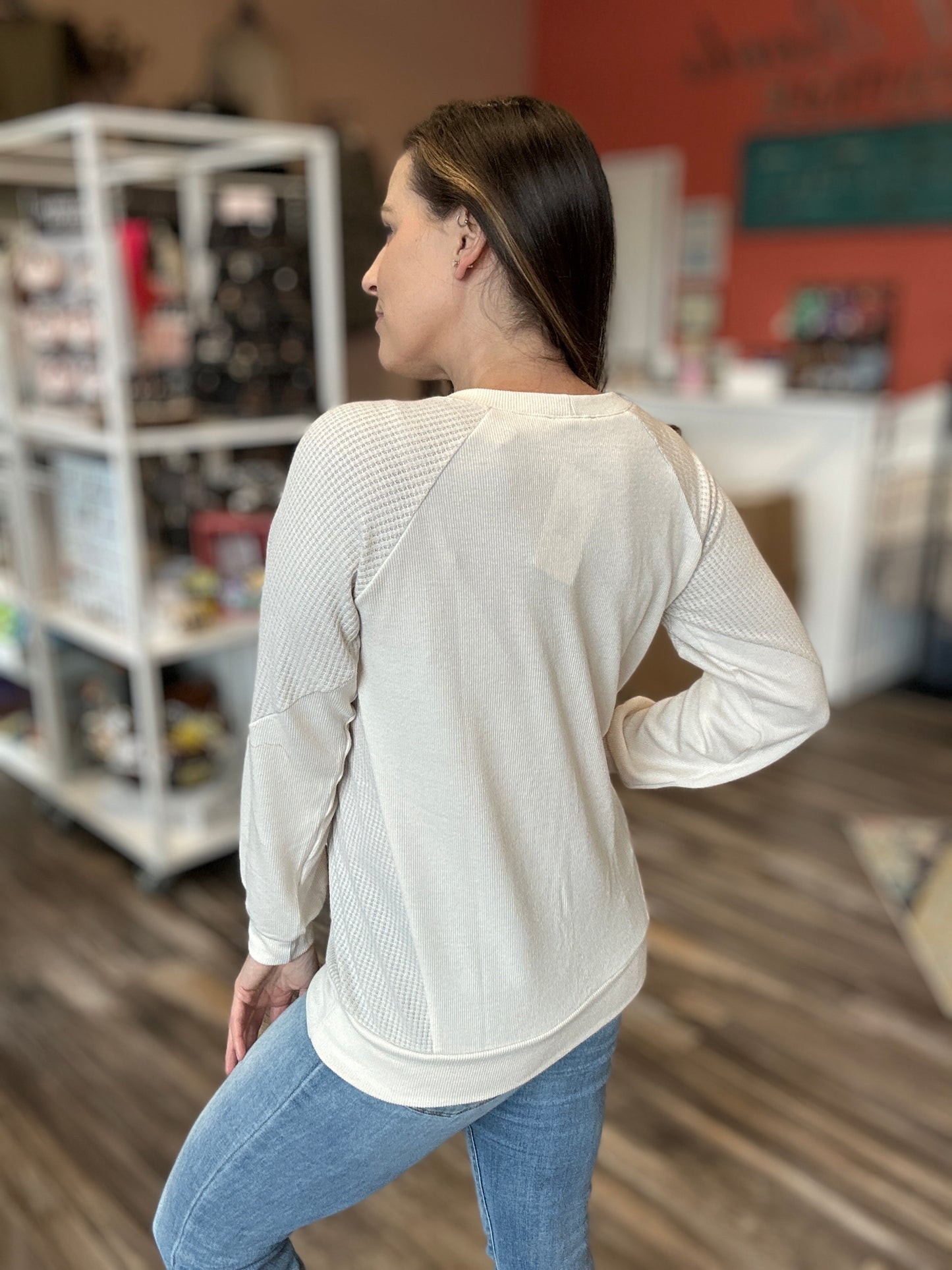 Cream Contrasting Long Sleeve