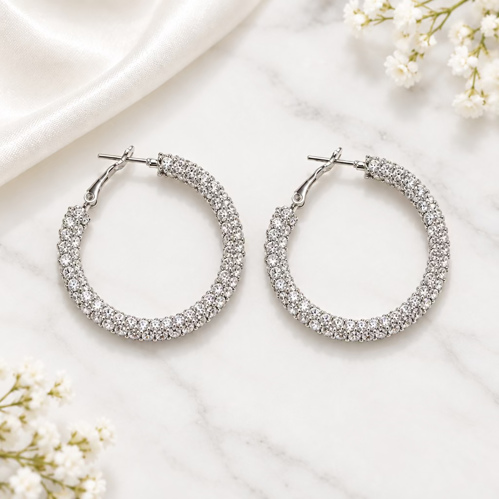 Wrapped Rhinestone Hoop Earrings