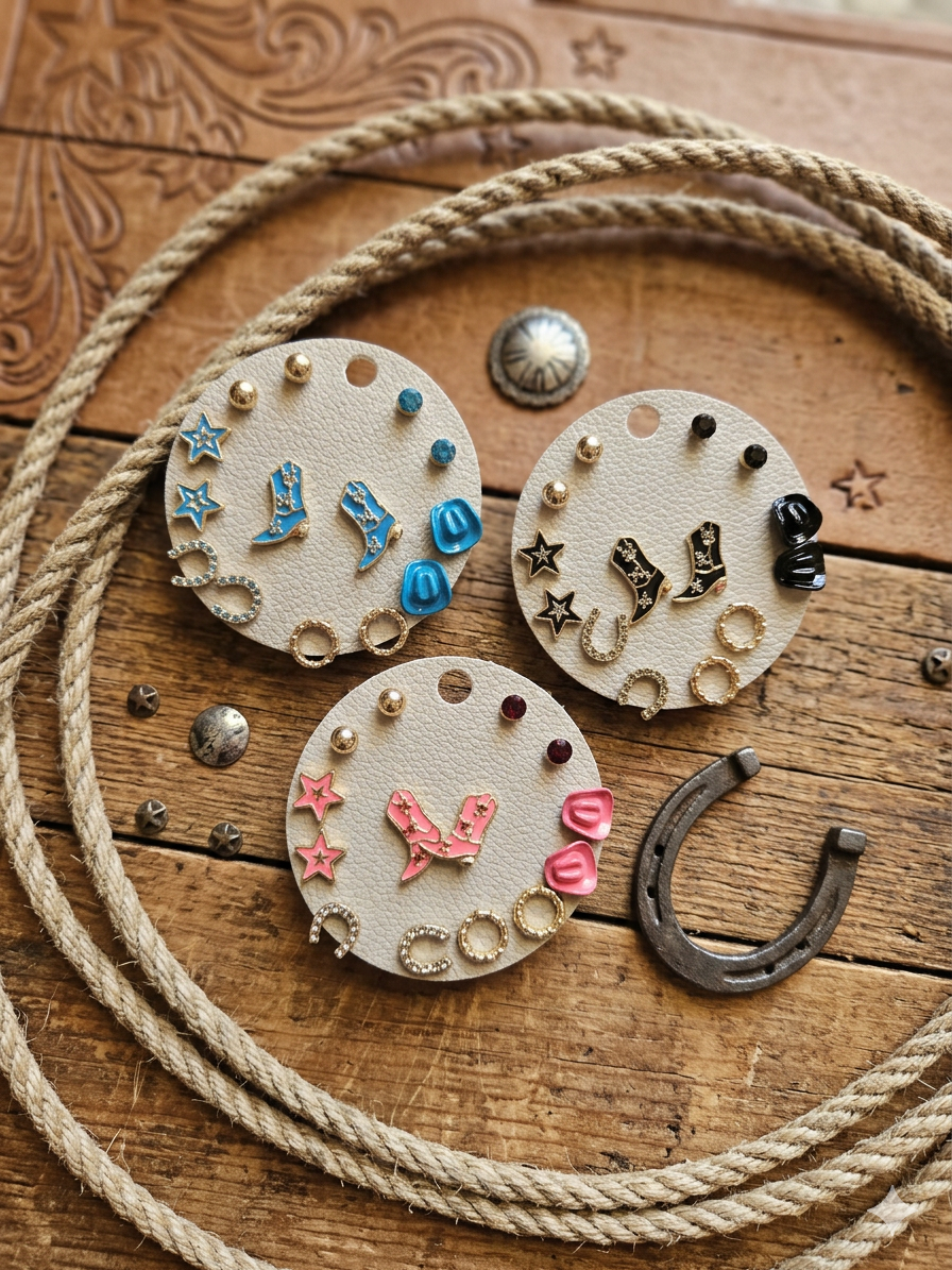 Western Set of 7 Stud Earrings