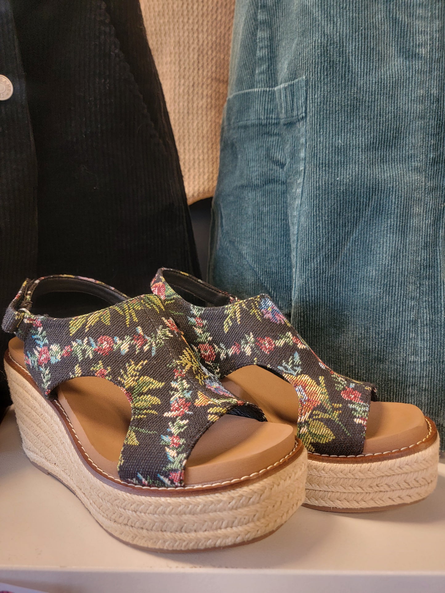 Black Floral Wedge