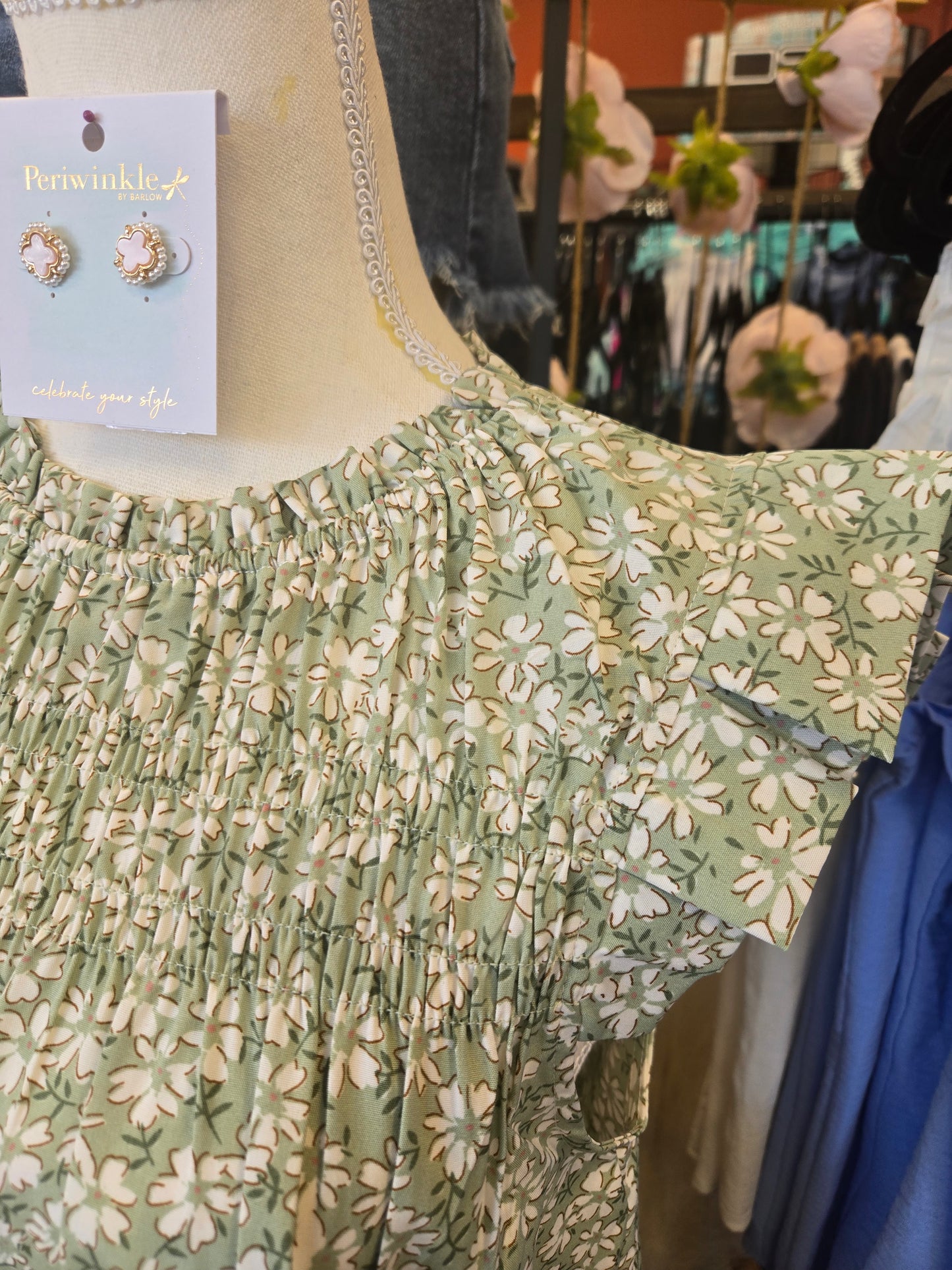 Floral Smocked Ruffle Cap Sleeve